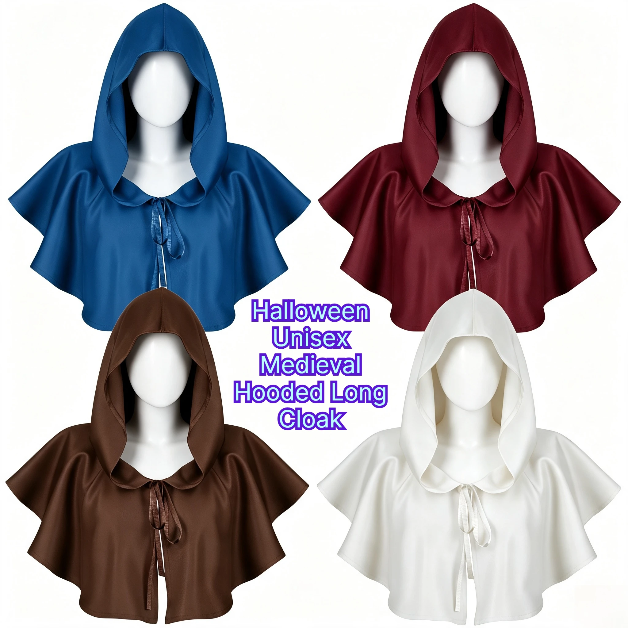 Halloween Black&Red Unisex Medieval Hooded Cloak Vintage Loose Oversized Outerwear Windproof Cape Adult Holiday Party Wrap Coat