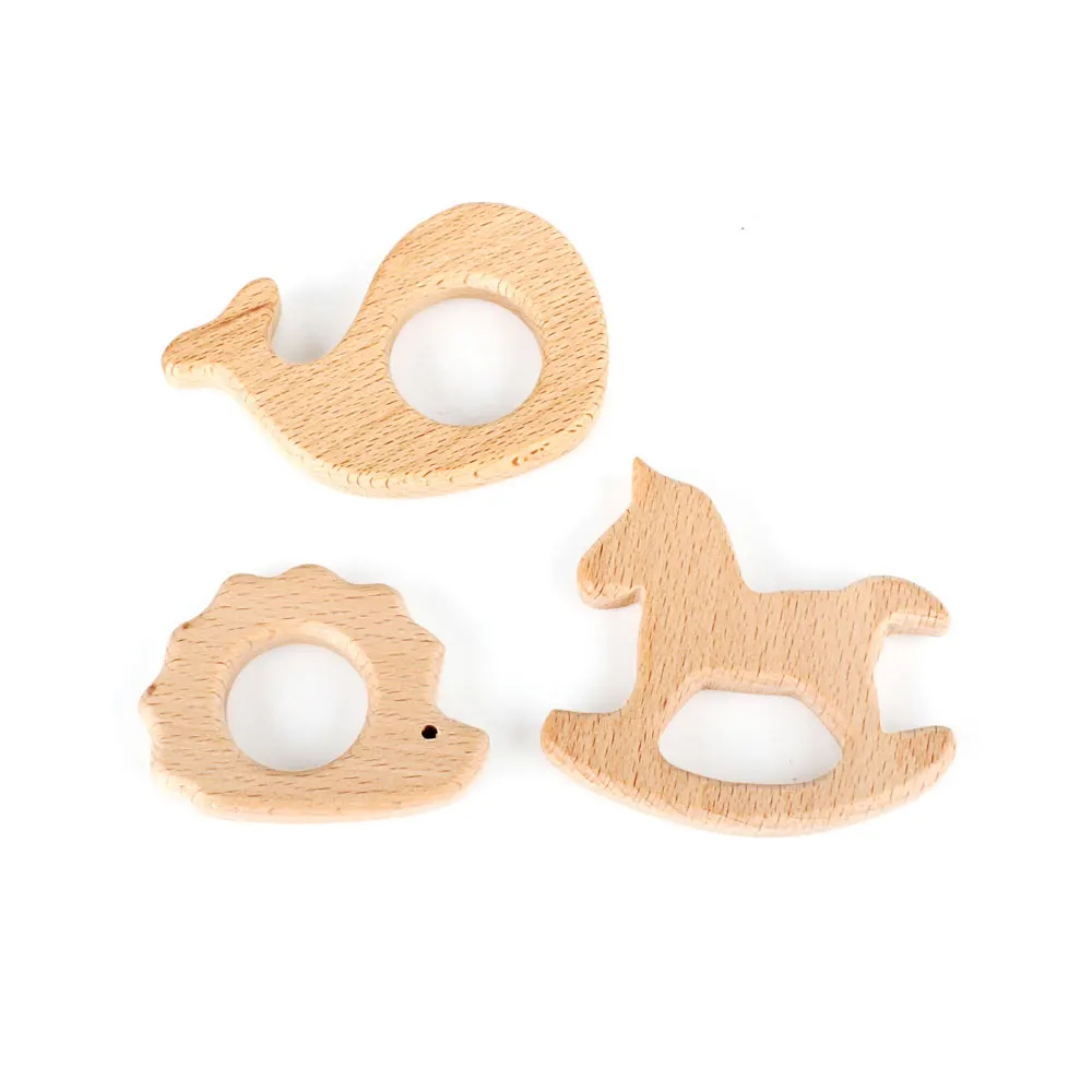 1pc Baby Teether Wooden Food Grade Cartoon Animals DIY Kids Teething Necklace Nursing Toy Natural Beech Wood Baby Rodent Teether