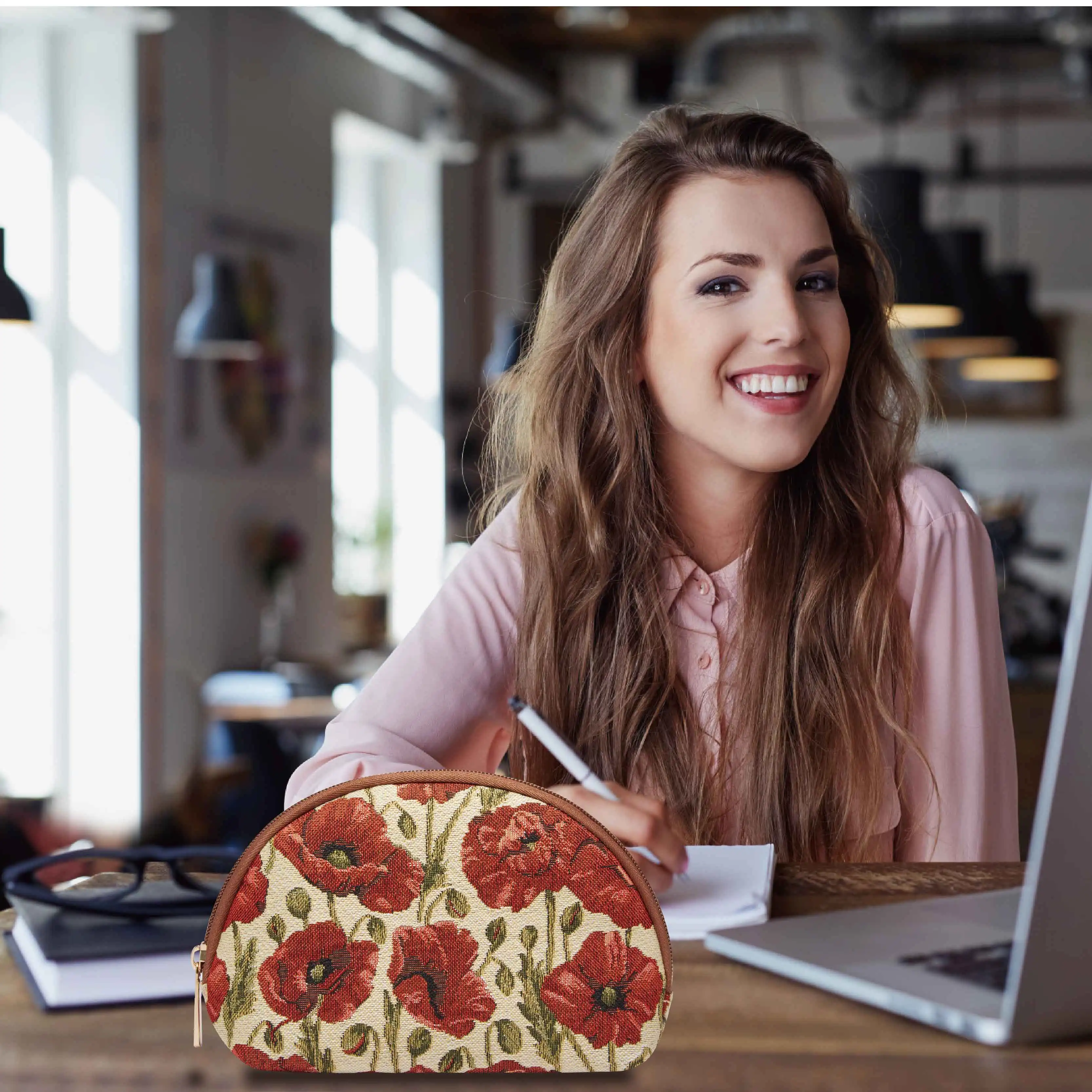 SAJA Tapestry bolsa de cosméticos bolsa de maquillaje de mujer bolsa de maquillaje de viaje Polonia Red Poppy Flower Pattern Makeup Storage