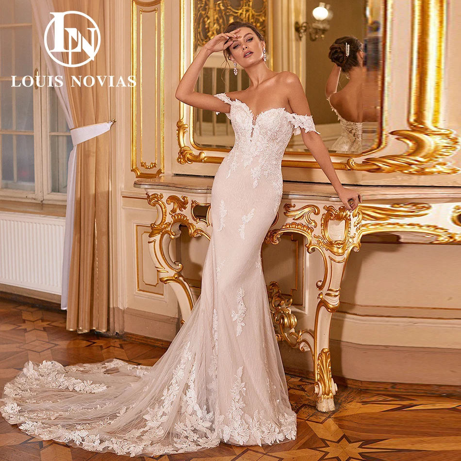 

LOUIS NOVIAS Свадебные платья русалки для женщин, сексуальное высококачественное сексуальное свадебное платье без бретелек с короткими рукавами и вышивкой, Vestidos De Novia