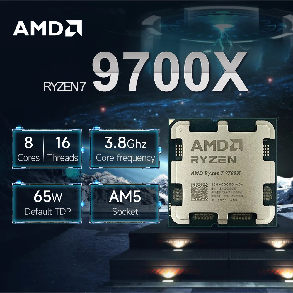 

Новый процессор AMD Ryzen 7 9700X 3,8 ГГц, 8 ядер, 16 потоков, R7 9700X, разъем AM5 4NM L3 = 32M, 65 Вт, DDR5, без вентилятора