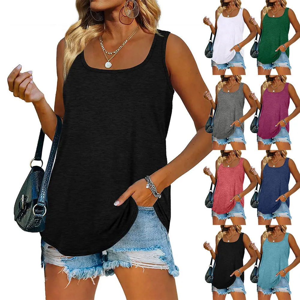 

2023 Women's Summer Solid Color Sleeveless Square Neck Solid Color Vest T-shirt Woman Casual Commuter Fashion All-match Top Lady