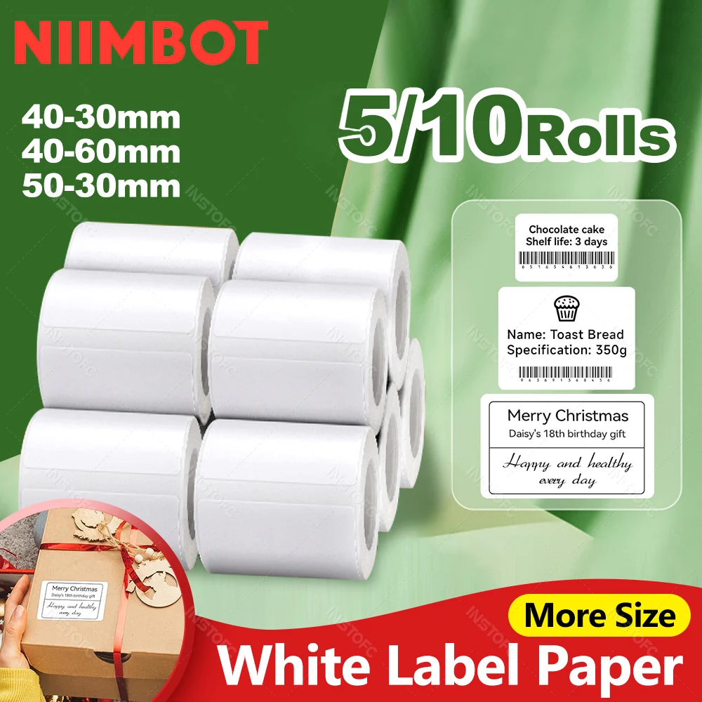 10 لفات B1 B21 B3S شريط ملصقات حراري 5 لفات 40 مللي متر 50 مللي متر سعر التسمية صانع ملصق مقاوم للماء للطابعة Niimbot الأعمال الصغيرة