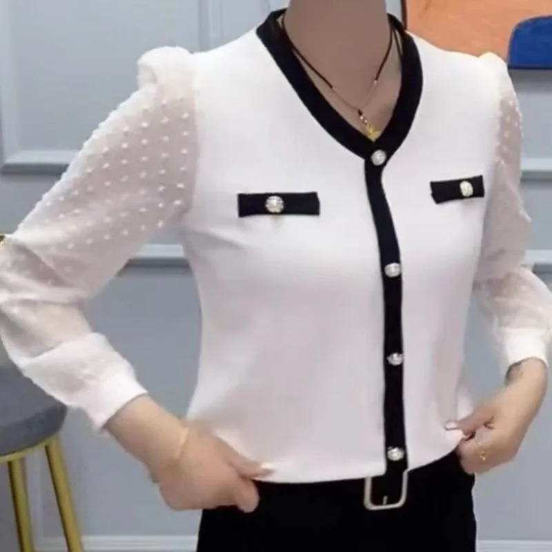 Spring Autumn New Long-sleeved Base Threaded Cotton Lace Chiffon Sleeves Versatility