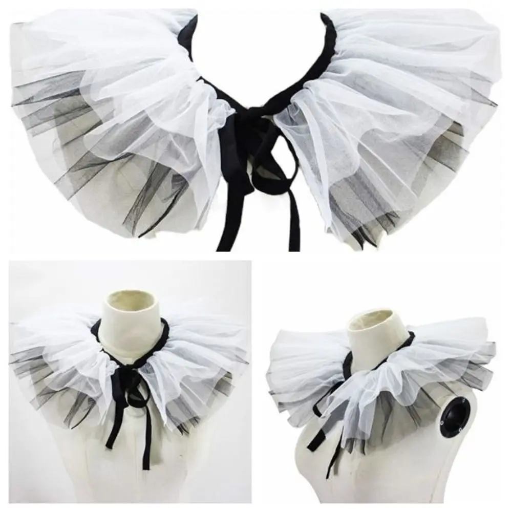 New Mesh Fake Collar Costume Props White Color Ruffled Neck Collar Vintage Style Soft Layered Ruffled Neck Ruff