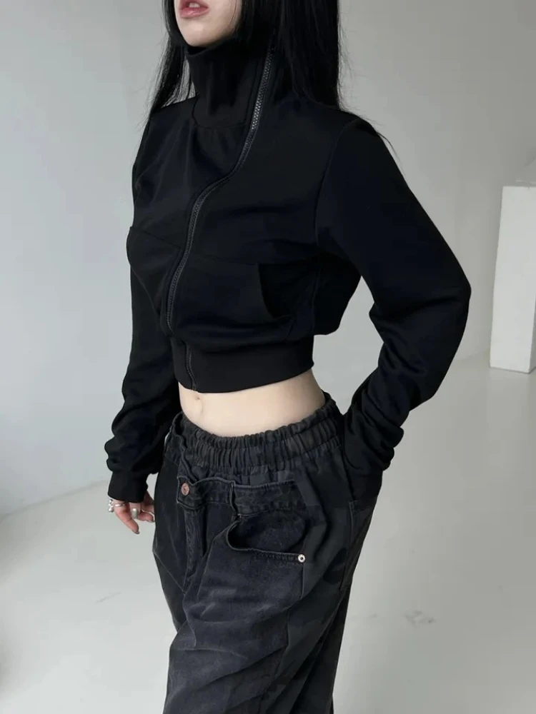 

Spring 2025 Korean Sle Stand Collar Long Sve ort Cardigan Zipper Design Slimming Top Coat Commute Sle Loose Fit
