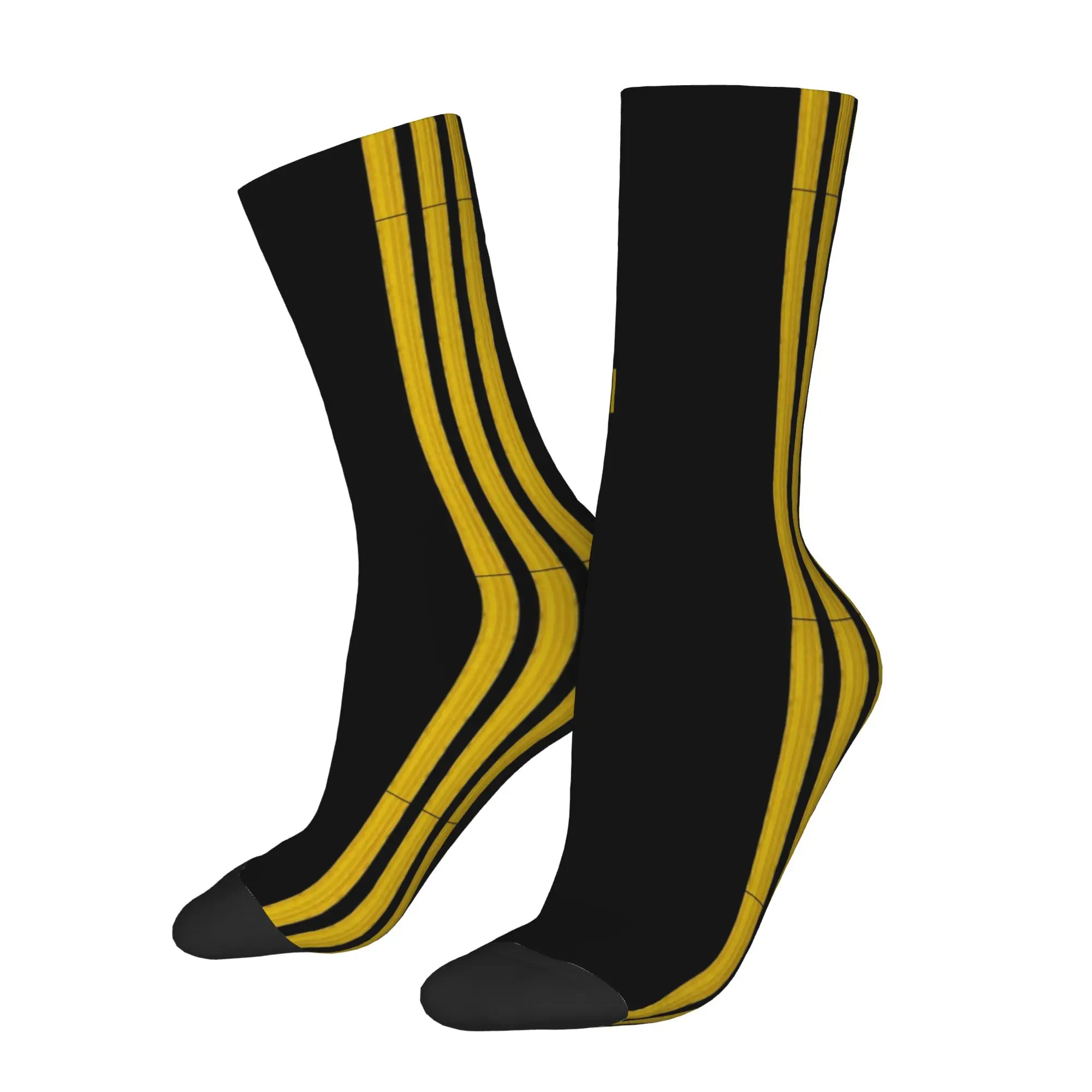 Custom Novelty Men's Pilot Captain Stripes Dress Socks Unisex Warm Comfortable 3D Printing Aviation Airplane Aviator Crew Socks