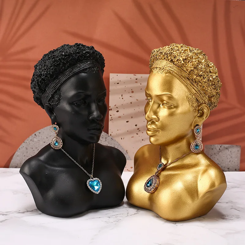 

Resin necklace ornaments display piece, African sculpture earrings display stand, room decoration ornament
