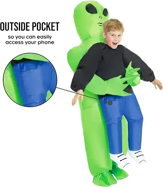 Costume gonflable extraterrestre pour enfants, fête d'Halloween pour garçons et filles, cosplay pour hommes et femmes adultes, drôle, Noël, robe trempée, paupières anime