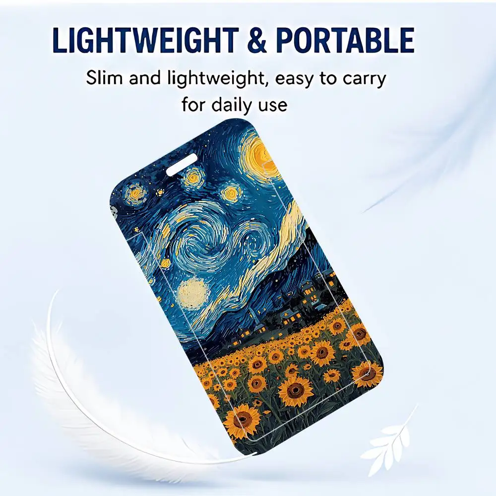 Oil Painting Van-Gogh ID Badge Holder Neck Strap Pendant Door Card Holders Lanyards Credential Holder, Durable PVC Material