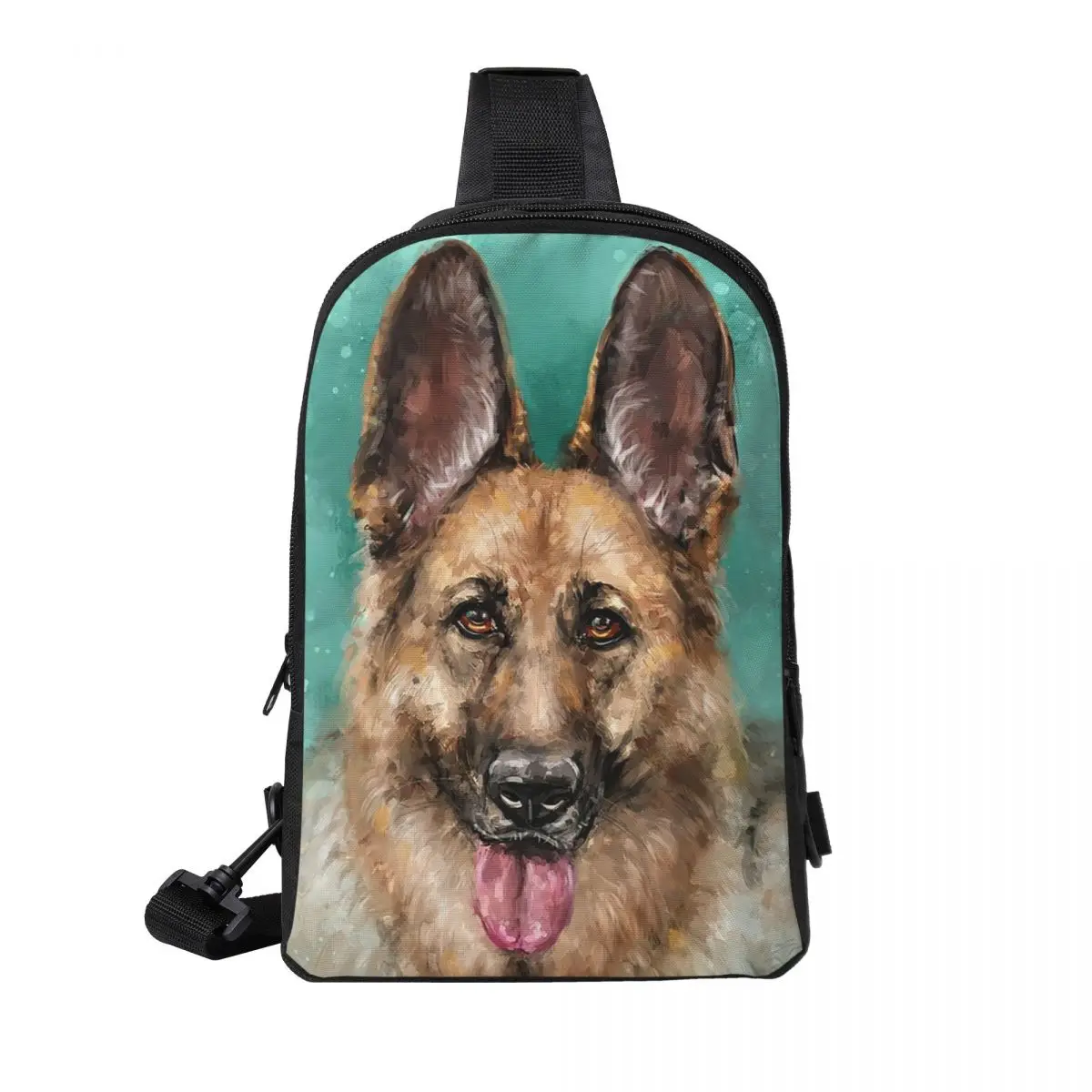 

German Shepherd Dog With Its Tongue Out Chest Bag Men Sling Crossbody Backpack Chest Bag Traveling Hiking Daypack Shoulder Bag