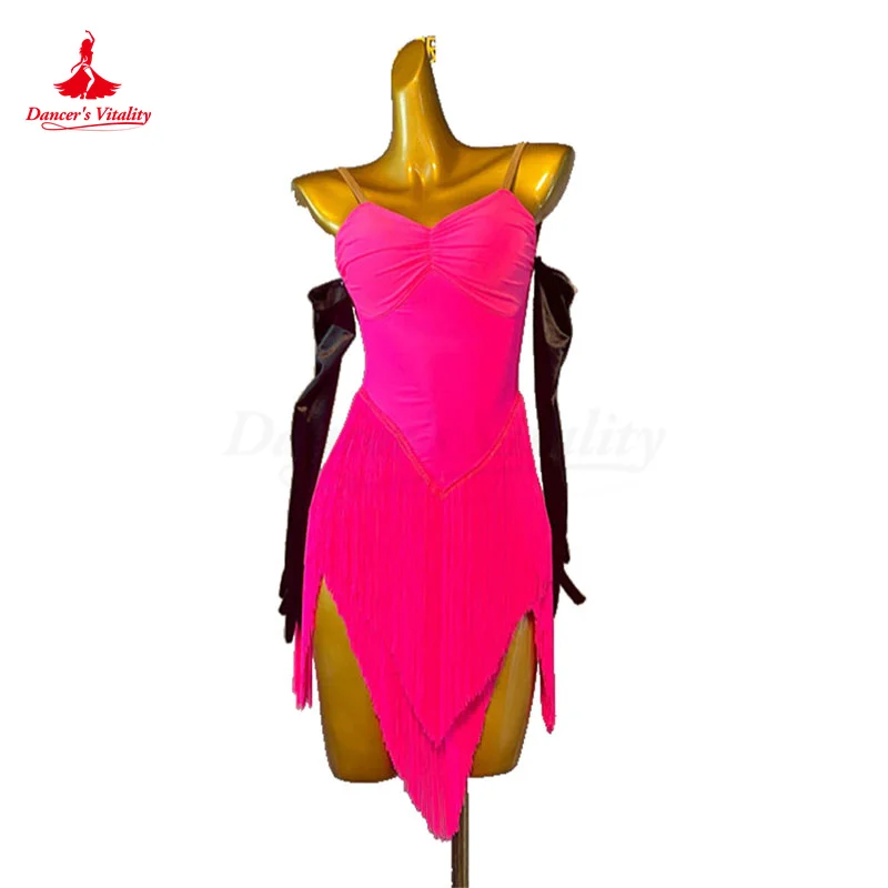 

Latin Dance Dress Women Senior Spandex Customsize Rumba Chacha Professional Costume Children Female Latin Dacing Fringe Dresses