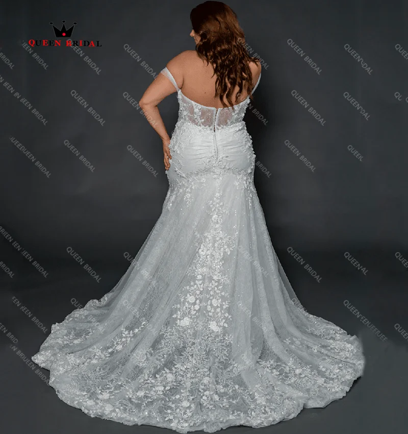 Seksowna suknia ślubna Mermaid Plus Size z dekoltem w szpic dla panny młodej 2023, aplikacje ślubne na ramiączkach, wykonane na zamówienie RG19