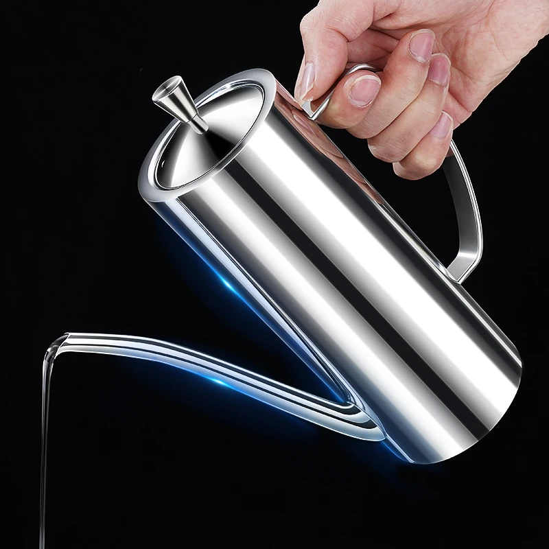 LFGB Certficate 304 Stainless Steel Oil Kettle Firming Cover Oil Can Olecranon Spout Oiler Kitchen Soy Sauce Vinegar Container