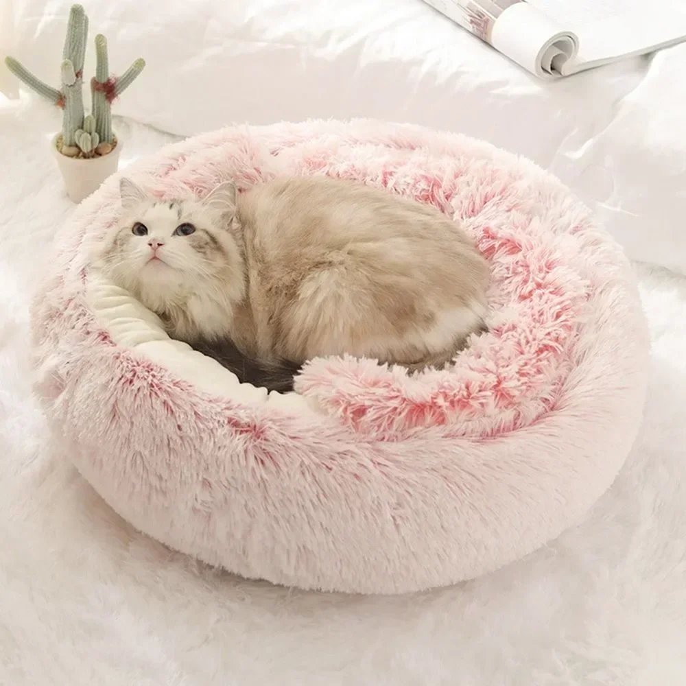 

Comfortable Sleep Bag Cat Nest Kennel for Small Pet Keep Warm and Deep Sleep Warm Long Plush Pet Bed Enclosed Round Cat Cushion