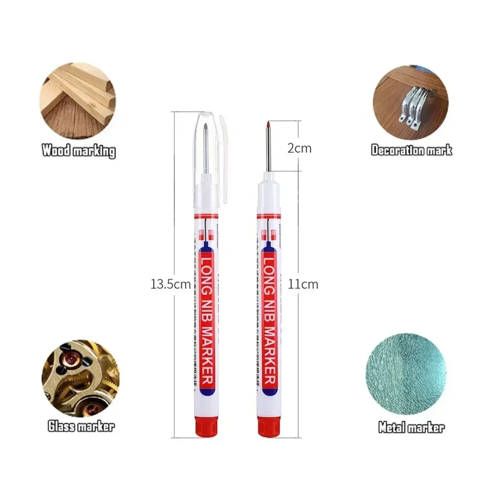 1-100Pcs 2cm Waterproof Long Head Markers Deep Hole Marker Pen for Metal Carpenter Red/Black/Blue/Green Ink Woodworking Tools