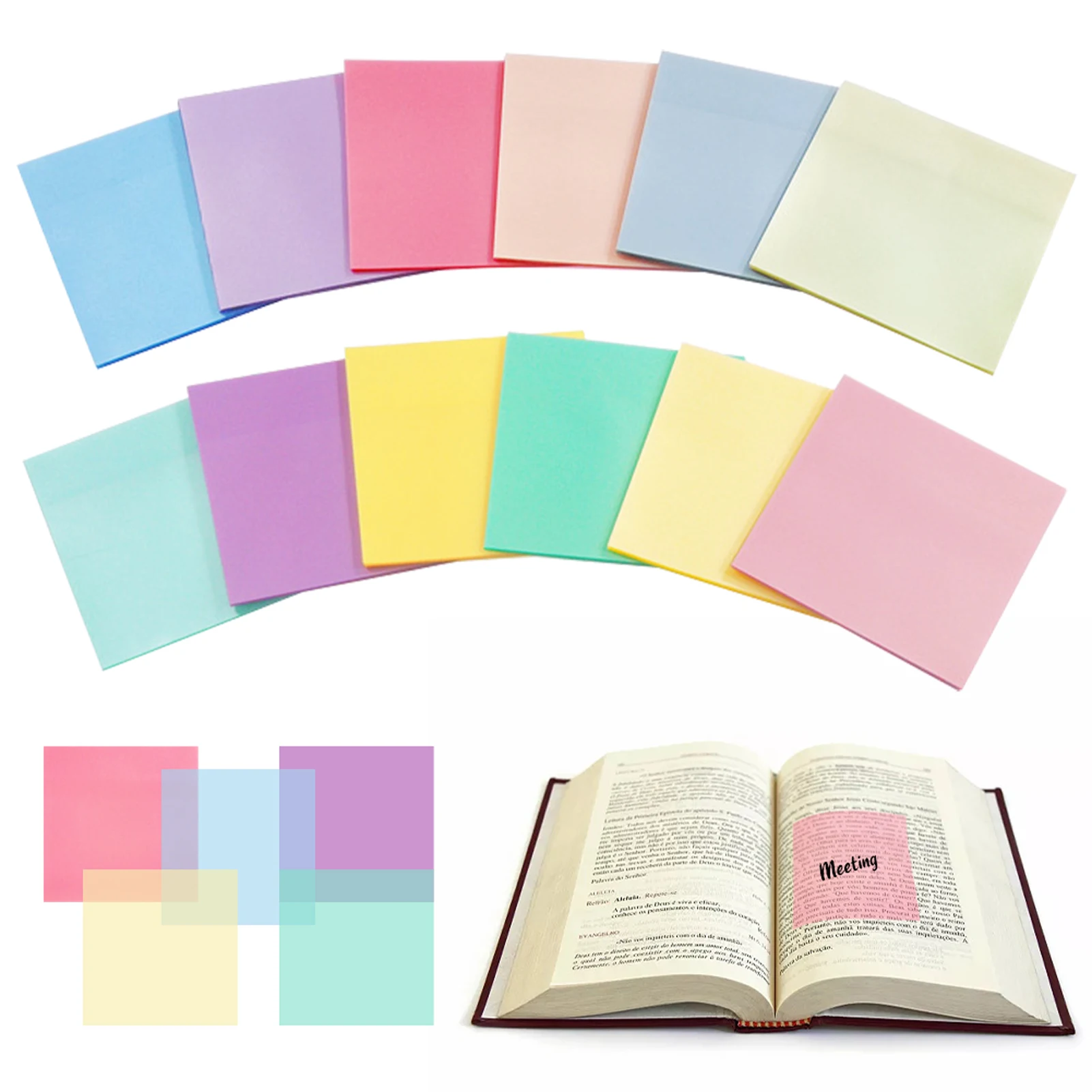 600pcs Self Stick 12 Colors Memo Home Office Portable School Note Pad Reusable Writing Square Stationery Transparent Waterproof