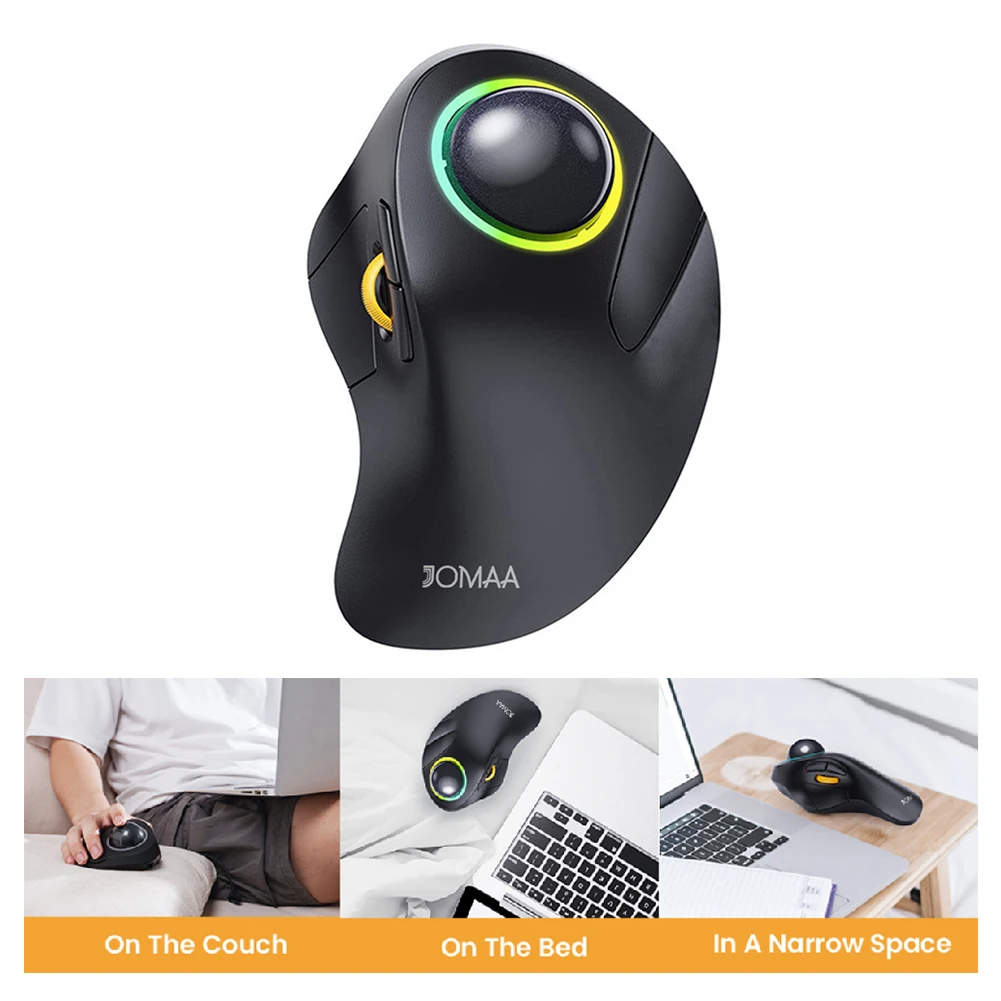 

Rollerball Mouse 2.4G & Bluetooth-Compatible 3 Device Connection Ergonomic RGB Rollerball Mouse Computer PC Mice for Windows Mac
