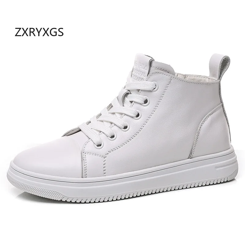 

Кроссовки ZXRYXGS из натуральной кожи с высоким верхом, белые, на плоской подошве, с боковой молнией и перекрестными ремешками, женские, новинка весны 2026, трендовые