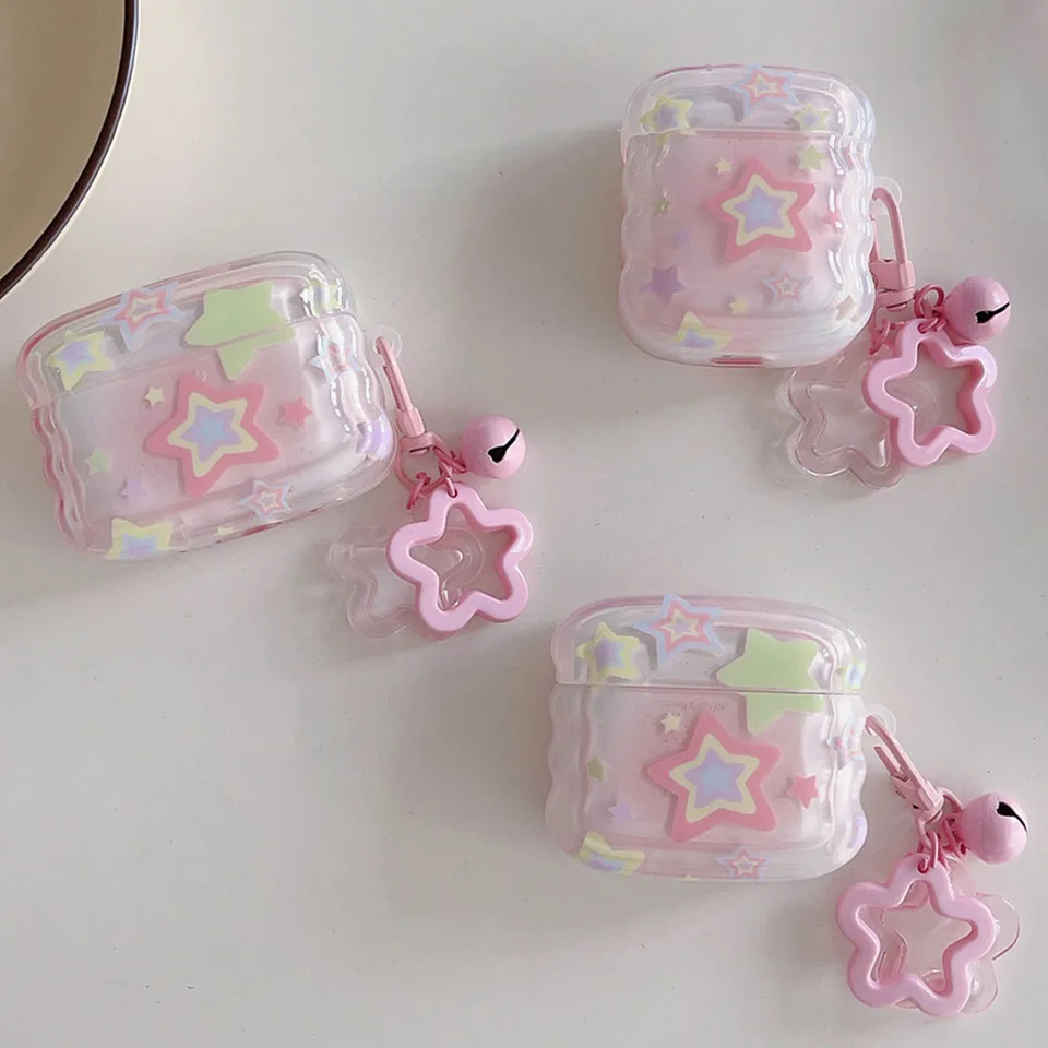 Case for AirPods 1 2 3 Pro Pro2 Pink Stars Girl Candy Color