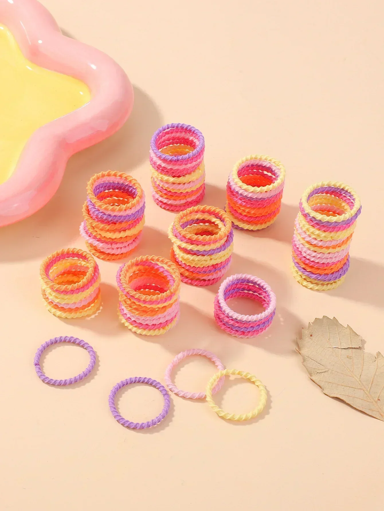 100pcs/lot Candy Colorful Rubber Band Does Not Hurt The Hair Small Thumb Ring High Elastic Thread Toddler Baby Scrunchies Set