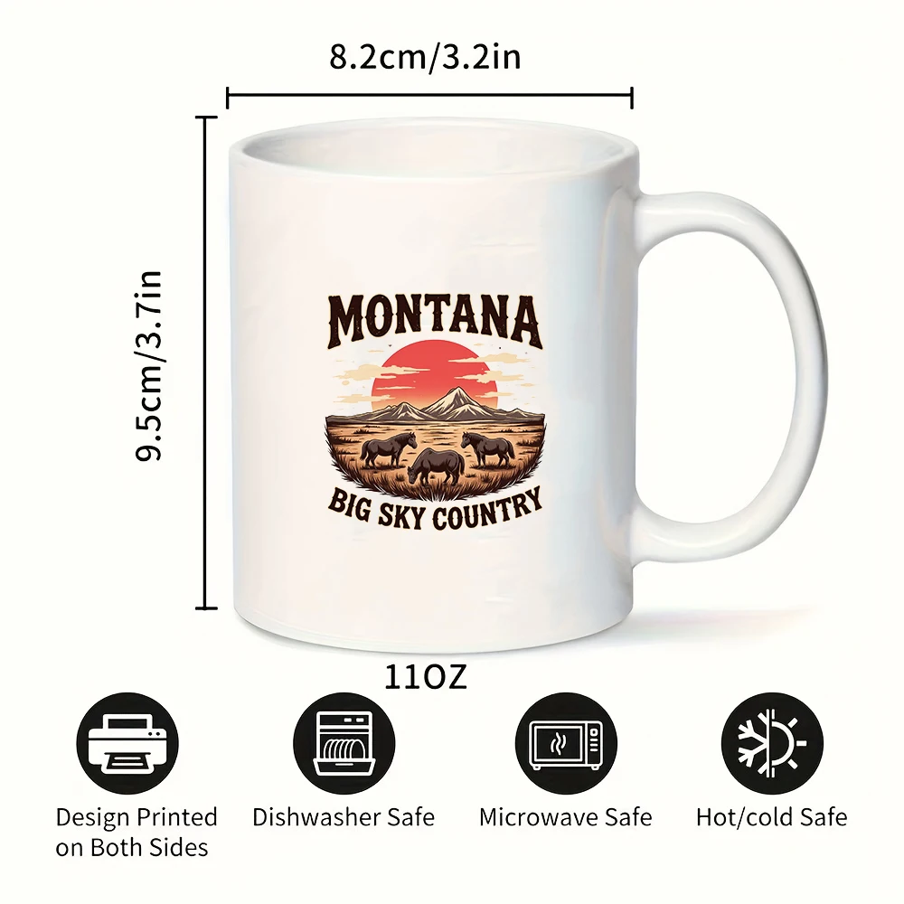 11온스 서부 테마 머그컵 + 몬타나 선셋 프레리 페인팅 크리스마스 홈 & 오피스 컵 고급 선물