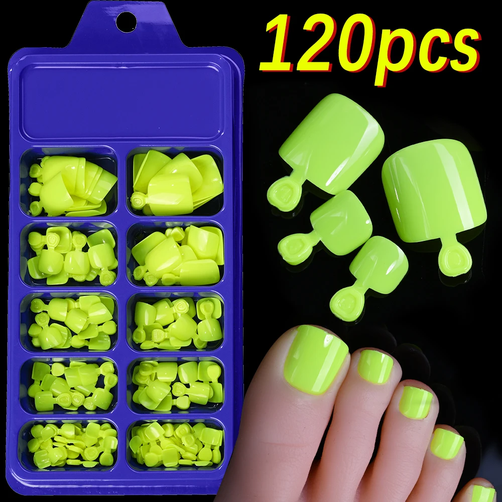 144pcs Short Square False Toe Nails Lake Blue/White/Red/Nude Press on Toenails Glossy Full Cover Toe Nails 100/120pcs Artificial