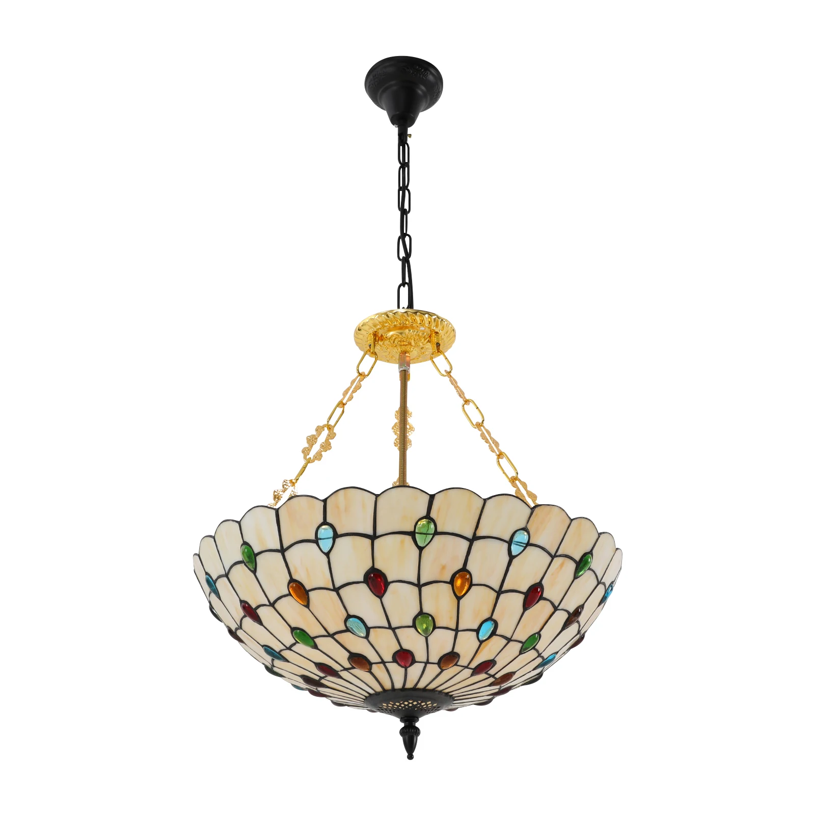 

Pendant Lights, Elegant Iron and Glass Design, Colorful Peacock Tail Lampshade, Soft Lighting, Self-Configured with Five E26