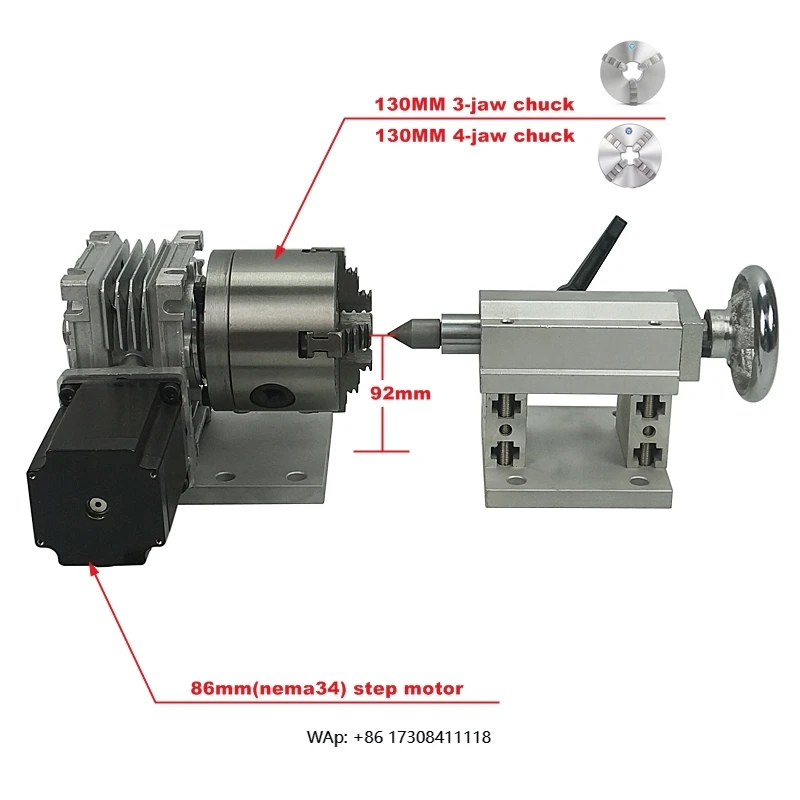 4th Axis Rotary Axis a Axis with 130mm 3-Jaw 4-Jaw Chuck CNC Tailstock for CNC Router Engraving Milling Machine Dividing Head
