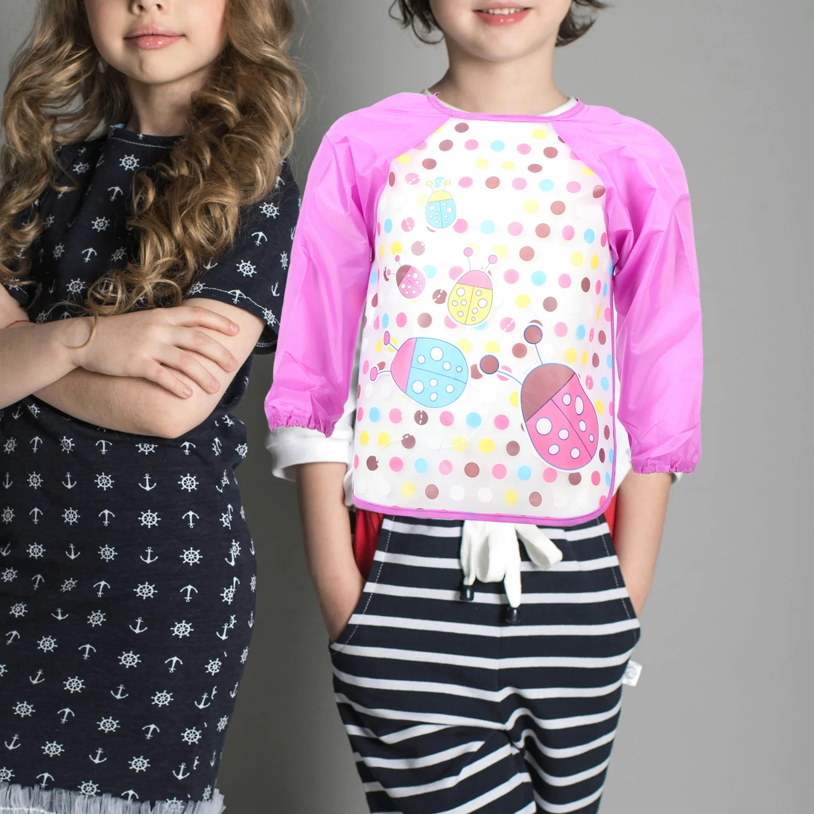 

Waterproof Apron Toddler Art Smock Purple Beetle Long Sleeves Kids Painting Bib Children Clothes Protector Adjustable EVA