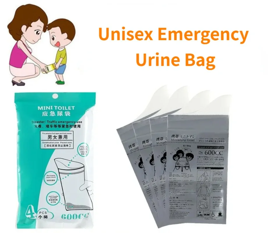 

Mini Toilet Traffic Jam Emergency Portable Urinary Bag Travel Outdoor Disposable Emergency Unisex 600CC Four Piece Package