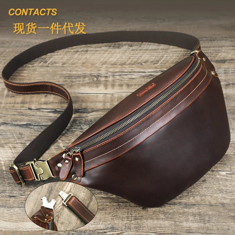 

HTS-MB276Retro Crazy Horse Leather Large Capacity Multifunctional Waist Bag for Men, Fashionable Genuine Leather Phone Bag