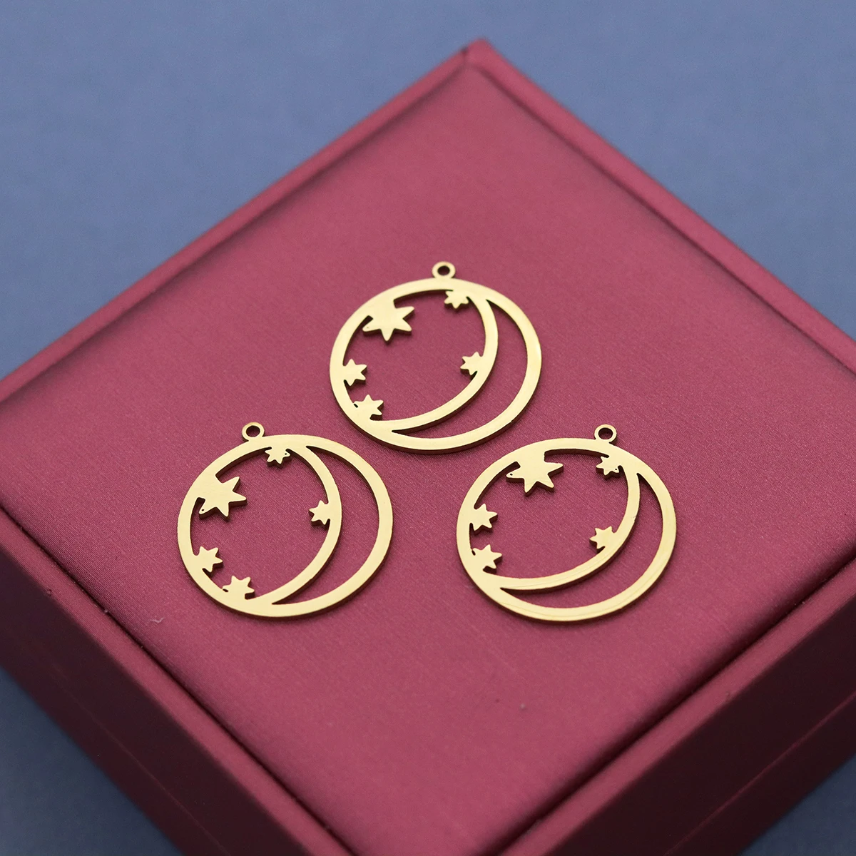 3pcs Moon Star Charms Stainless Steel Crescent Hollow Round Pendant for DIY Jewelry Making Earrings Necklace Findings Wholesale