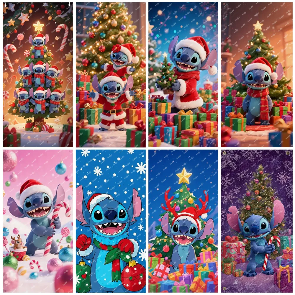 

Disney Cartoon Stitch Door Cover Banner Merry Christmas Party Door Decoration Photography Background Indoor Outdoor Porch Gifts