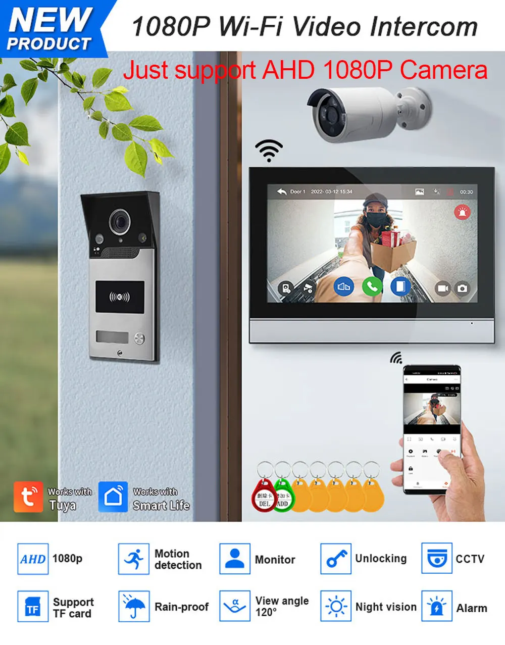 Nowy ekran dotykowy 10-calowy dzwonek wideo WiFi Wideodomofon Tuya Smart APP Zdalne odblokowanie karty RFID do domofonu