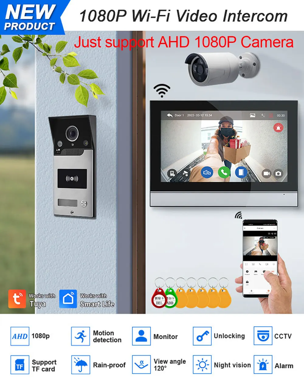 Nueva pantalla táctil de 10 pulgadas WiFi Video timbre sistema de videoportero Tuya aplicación remota inteligente/desbloqueo de tarjeta RFID para