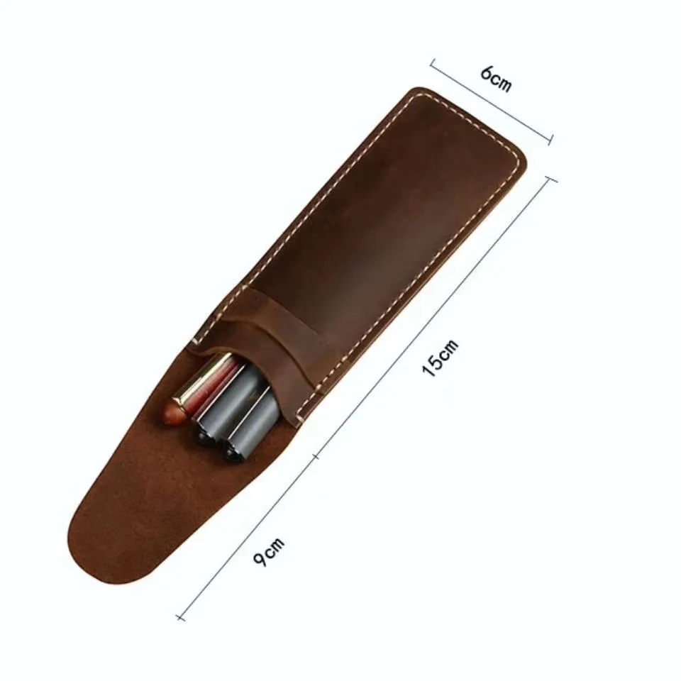 Handmade Vintage Genuine Leather Pen Holder case Luxury Pen Sleeve Organizer 1/2/3 Slots Pen Pouch Pocket Pencil Storage Bag Vi