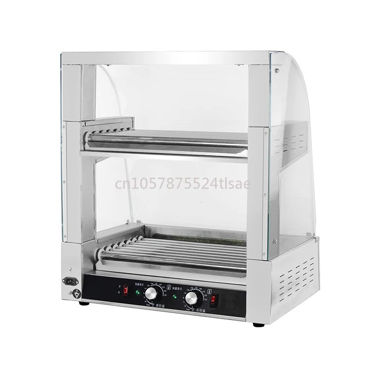 

Double Layer 14 Rollers 39 Hotdogs Sausage Grill Commercial Electric Hot Dog Grill With Glass Sneeze