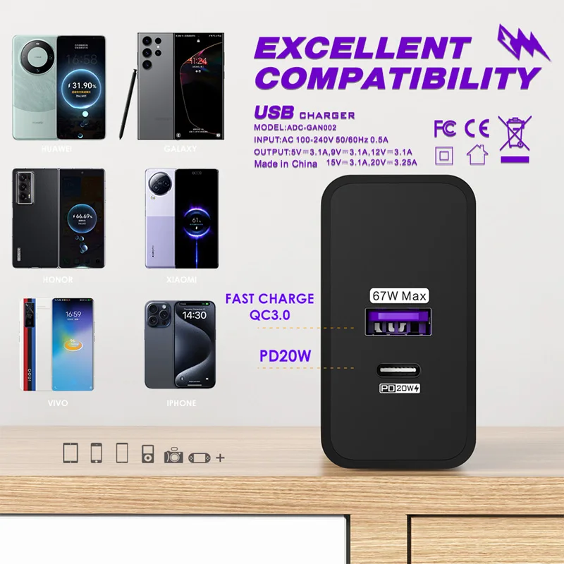 Xiaomi 87W USB شاحن فائق السرعة محول الطاقة QC 3.0 مع الاتحاد الأوروبي العالمي الولايات المتحدة المملكة المتحدة التوصيل آيفون سامسونج هواوي الكمبيوتر المحمول الهاتف اللوحي