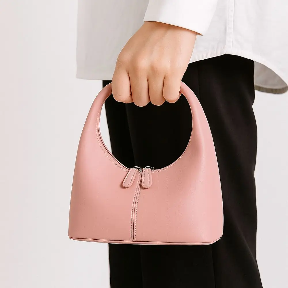 

All-match Elegant Pu Leather Handbag French Style Zipper Crescent Bag Fashionable Retro Color Underarm Bag Outdoor