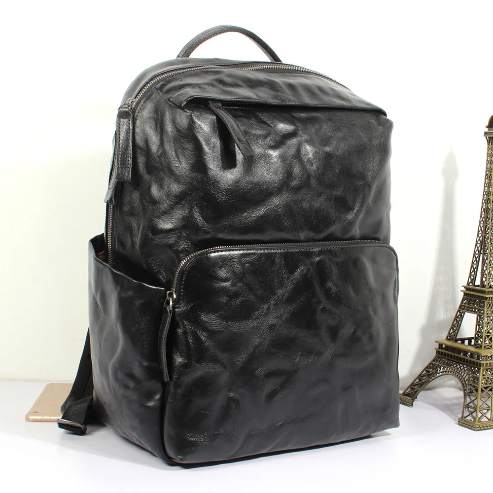 Men's Cowhide Backpack Large Capacity Genuine Leather Bag High-End Business Backpack Fashion Schoolbag for Young Boy Laptop Bag