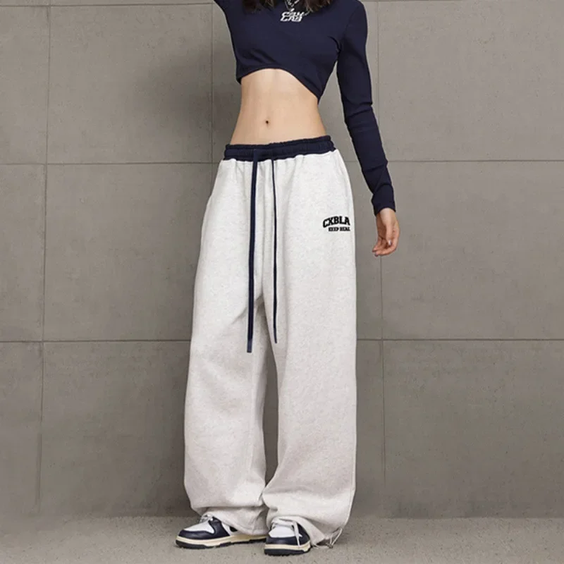 American Style Hip Hop Cross-Border Women's Casual Pants Waist Color Blocking Sweatpants Thin Style Versatile Spring Autumn Casu