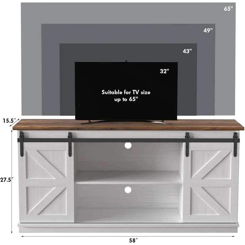 TV Stand for 65 Inch TV,Entertainment Center with Storage Cabinets and Sliding Barn Doors,Mid Century Modern Media TV Console Ta