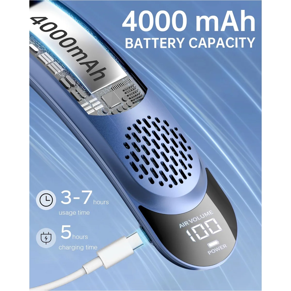 휴대용 넥 선풍기 4 터보 핸즈프리 블레이드리스 넥 쿨러, 4000 mAh 배터리, 개인 웨어러블 선풍기, 3 속도, 360 ° 냉각 기류
