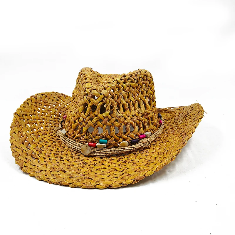 Corn Skin Straw Hat Summer Western Cowboy Hat Men's and Women's Fashionable Knight Hat Cow Head Accessories Travel Sun Hat