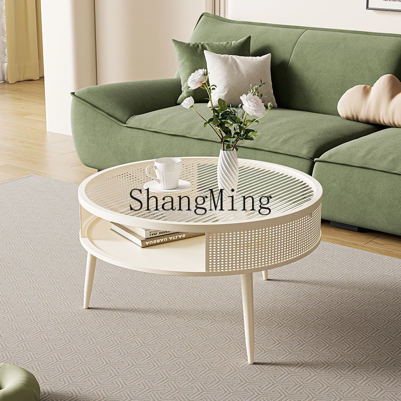 TMJ round cream wind coffee table creative sofa living room household table small apartment creative glass round table simple