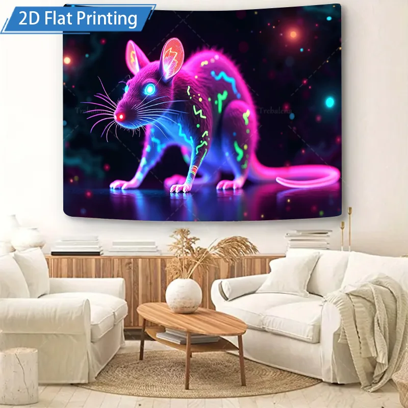 1 قطعة نسيج الجدار النيون توهج الماوس الجدار نسيج مخدر الحيوان الفن لديكور الغرفة