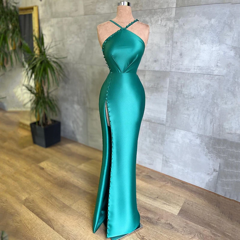 Thinyfull-Vestidos de Fiesta de sirena con cuello Halter, vestido de noche largo hasta el suelo, abertura alta, vestidos de cóctel de Arabia Saudita, talla personalizada