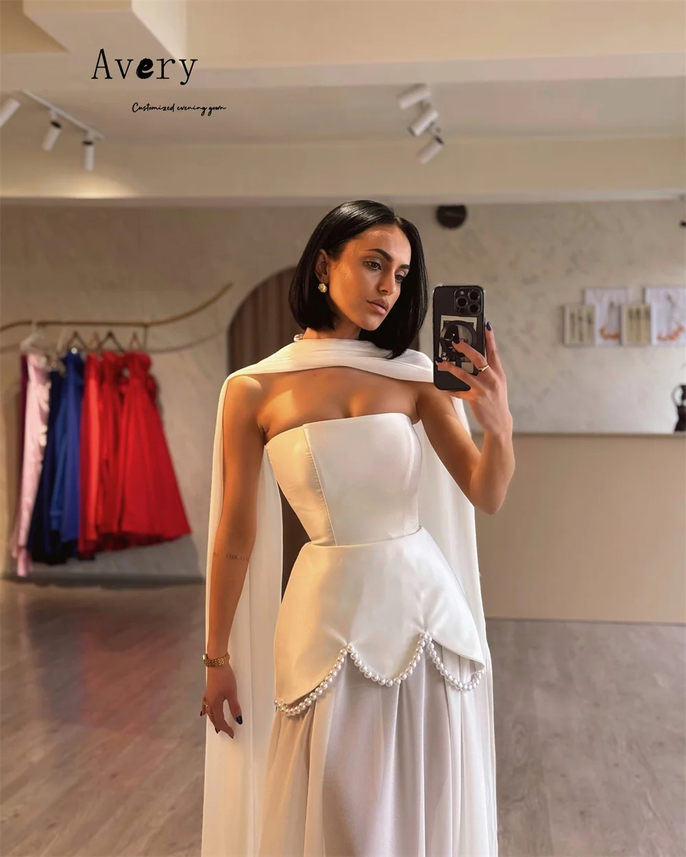 Avery Custom White Beaded Sleeveless Off the Shoulder Long Elegant Evening Party Dresses 2025 Woman Luxury Evening Dress Women's