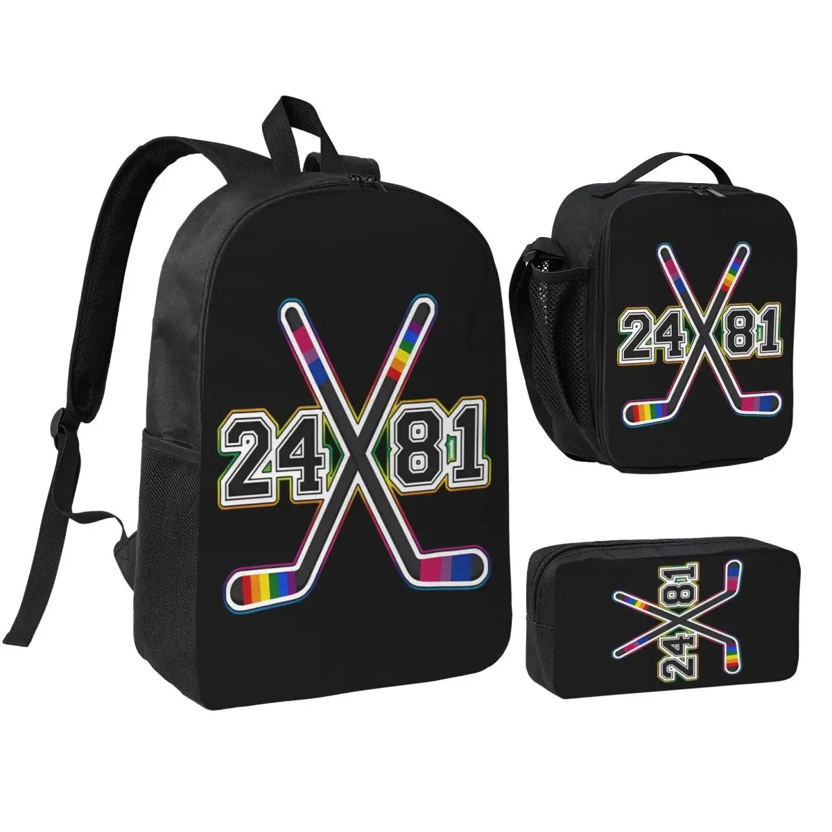 24x81 Hockey 3pecs/set Backpack for Student Heated Rivalry Canvas Bags Lunch bag Pencil Case